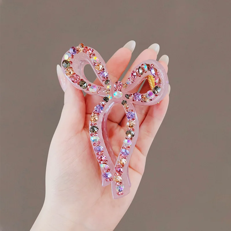 2024 New Ribbon Bow Hair Clip with Colorful Diamonds and Shark Clip Hair Accessories