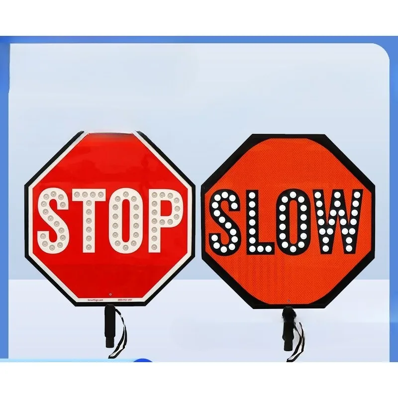 Aluminum Double Sided Handheld Stop Slow Warning Signs Traffic Safety Signs Octagonal Stop Signs