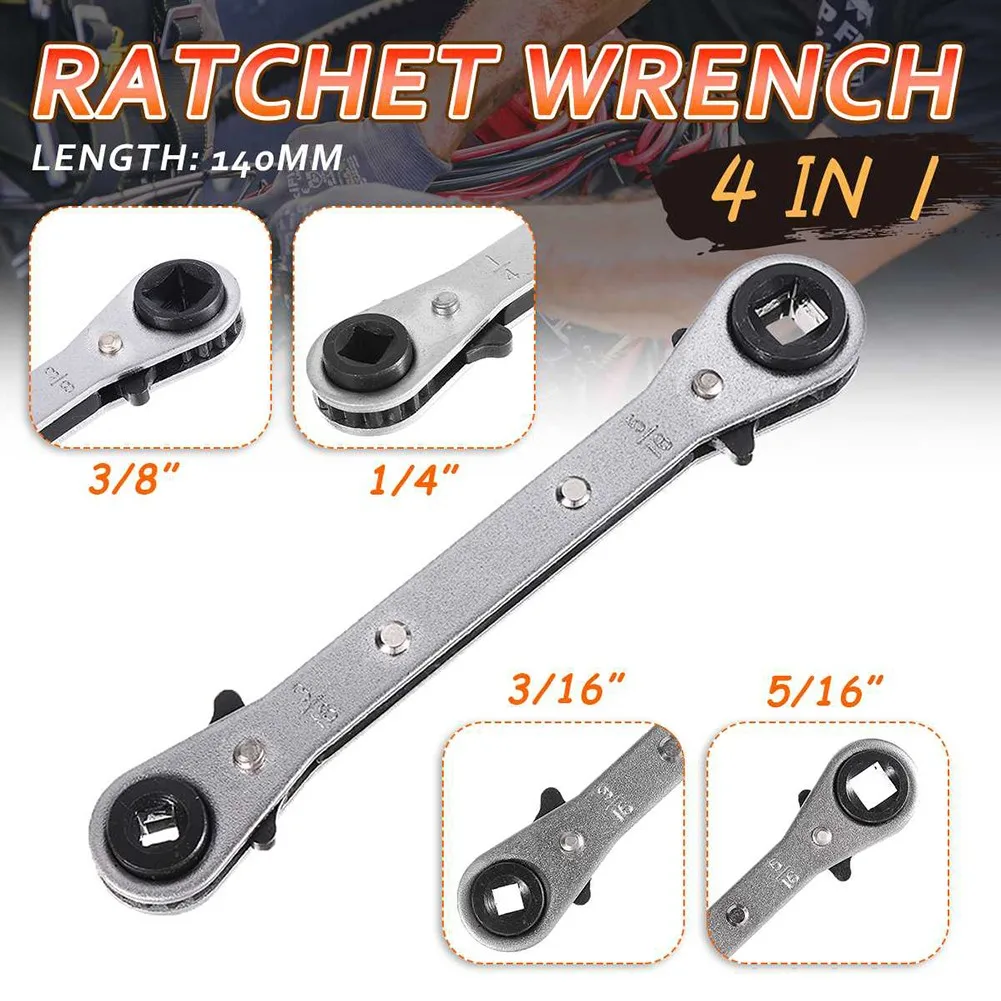 Wrench Air Conditioning Refrigeration Valve Tool 4 Square Sizes Ratchet Wrench for HVAC/Refrigeration Valve Service