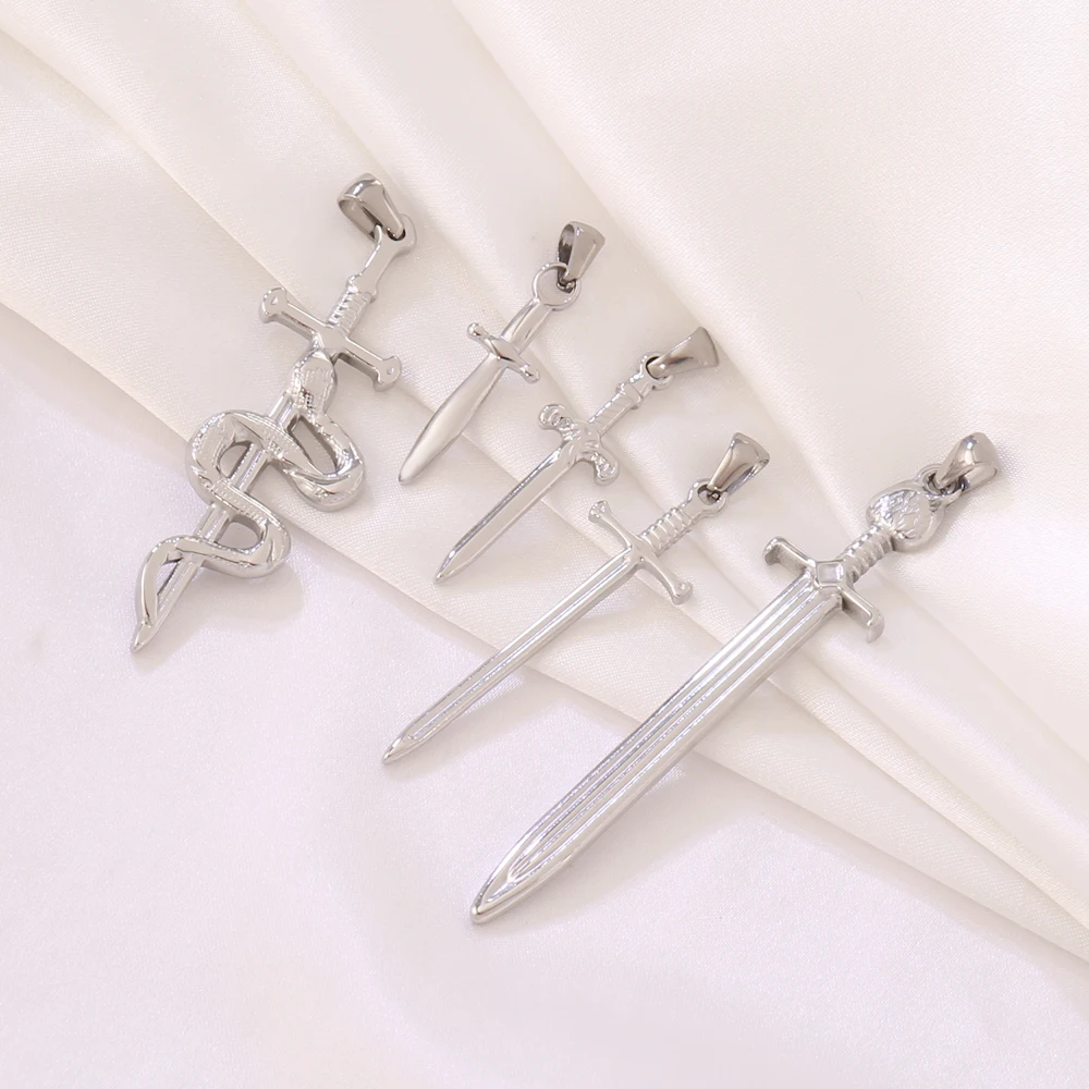 2Pcs Stainless Steel Gothic Snake Sword Dagger Charms Vintage Religion Vampire Cross Pendant Fit DIY Necklaces Jewelry Findings