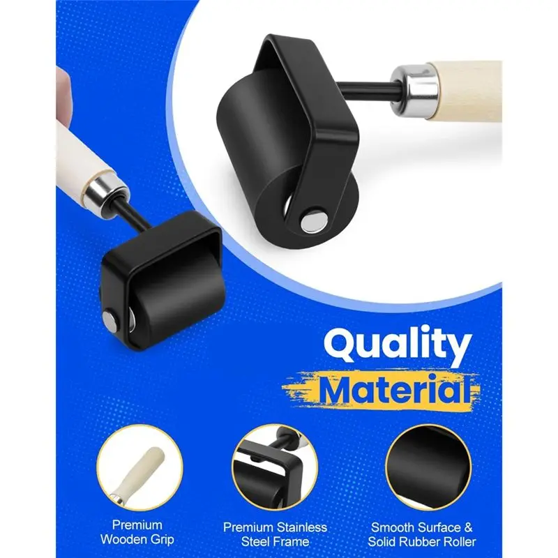 A74E-Durable-Rubber Glue Roller For Ink, Paint, For Crafting- Brayer Rollers, Wooden Handle For Printmaking B