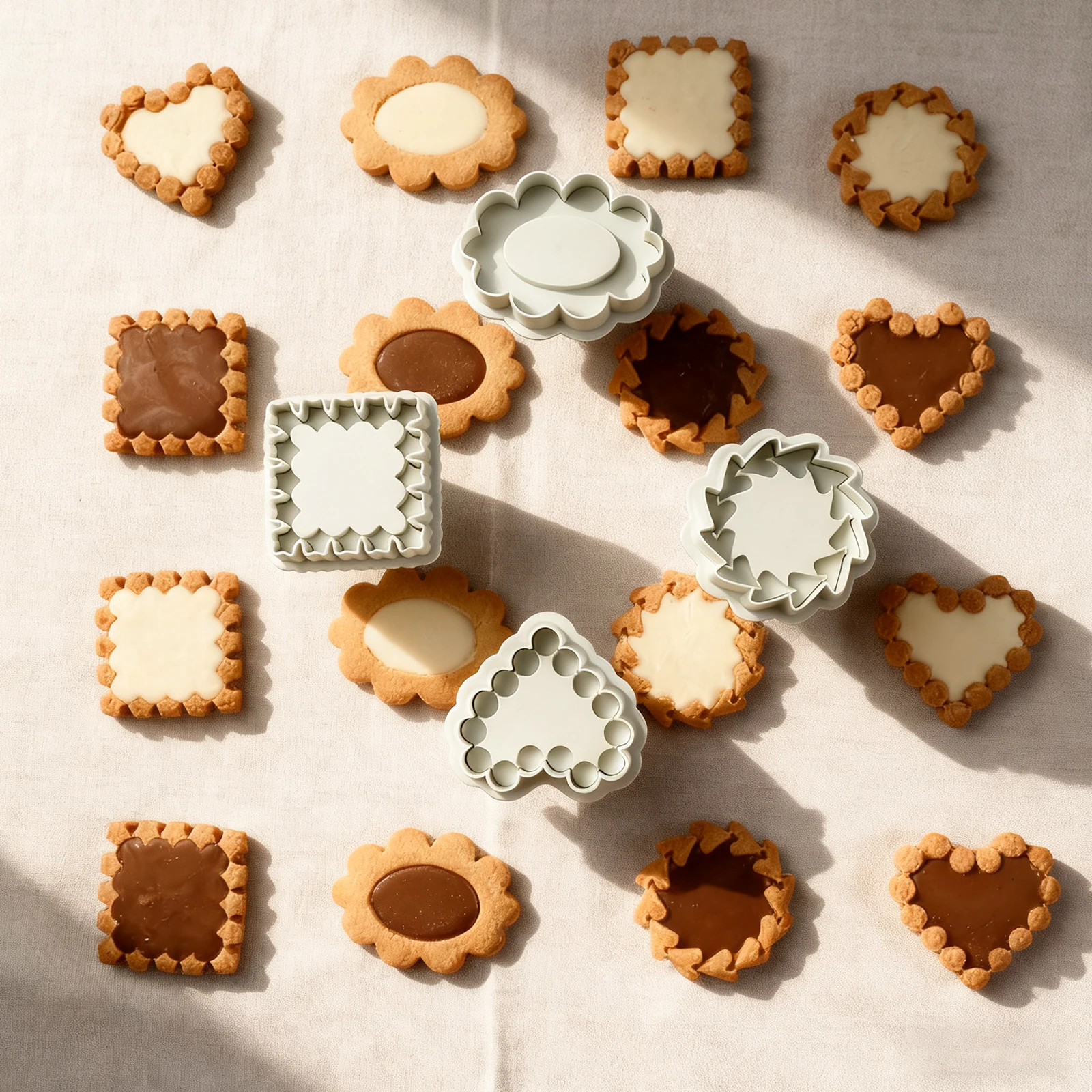 3D Chocolate Sandwich Cookies Flower Cookie Cutter Pressable Biscuit Mould Fondant Stamp for Cake Decoration Baking Sup