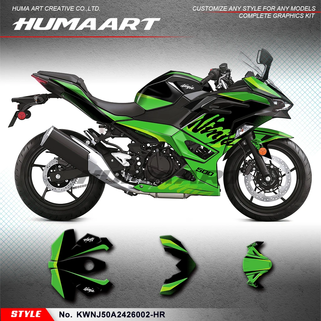 

Наклейки HUMAART: Полный комплект виниловой графики для Kawasaki Ninja 500 Ninja500 2024 2025 2026, глянцевая ламинация, аксессуары
