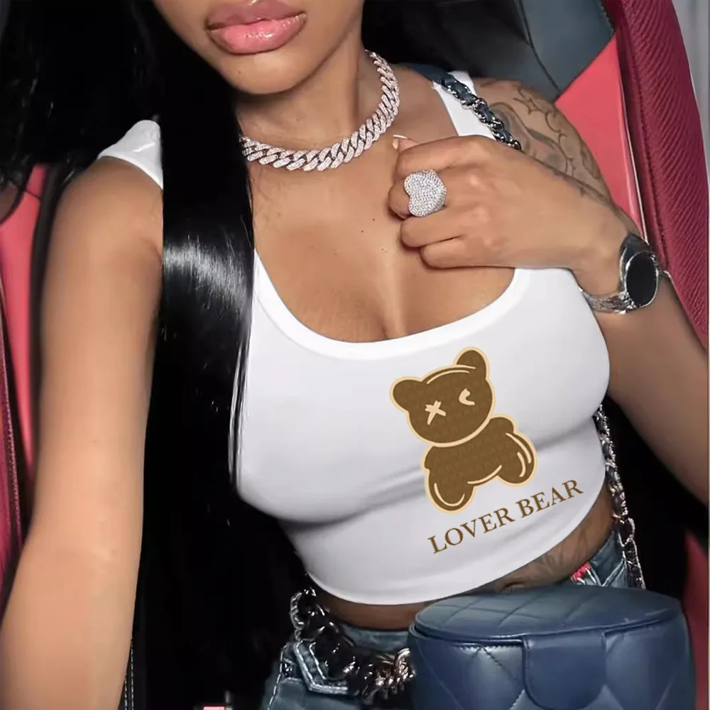 

Cute Bear Printed Sweatshirts Streetswear Y2K Women Tank Tops Tees 2025 Summer Fashion Sexy Women's Top Women's T-shirt