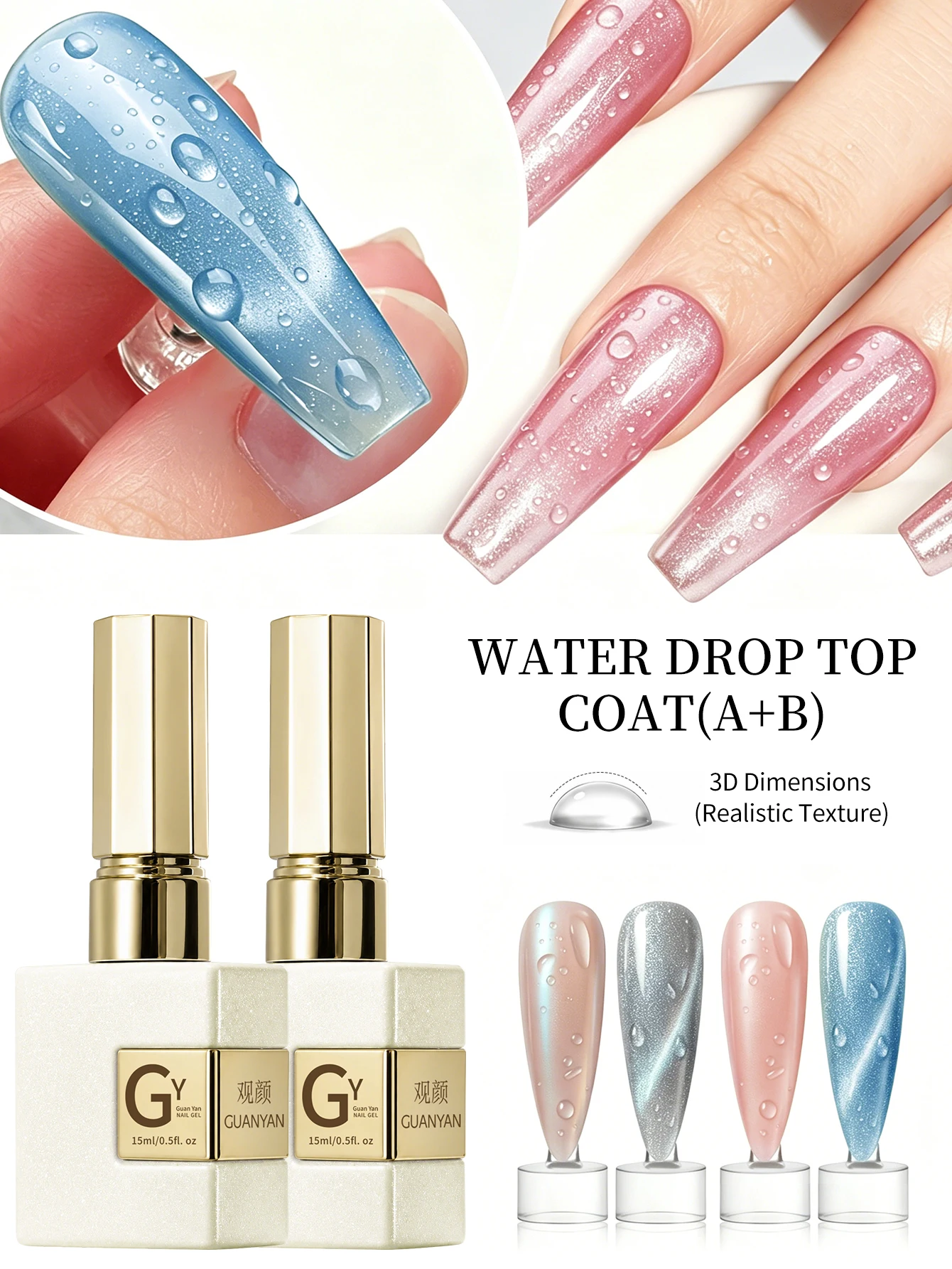 2Pcs 15Ml Water Drop Top Coat Long Lasting Clear Rubber Top Coat LED UV Strengthen Nails High Gloss Top Finish Gel Nail Polish