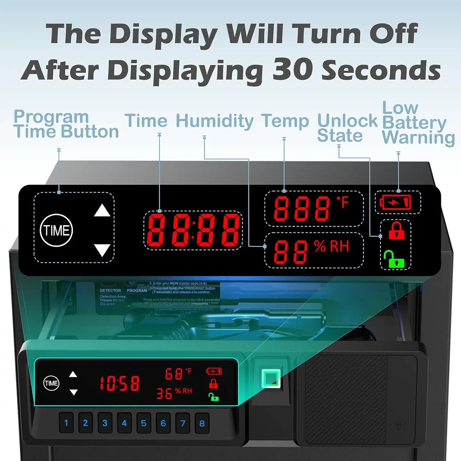 Sliding-Away Drawer Safe with LCD Display of Temp,Humidity,Time,Home Security Electronic Safe for Money Cash Valuables,Keypad La