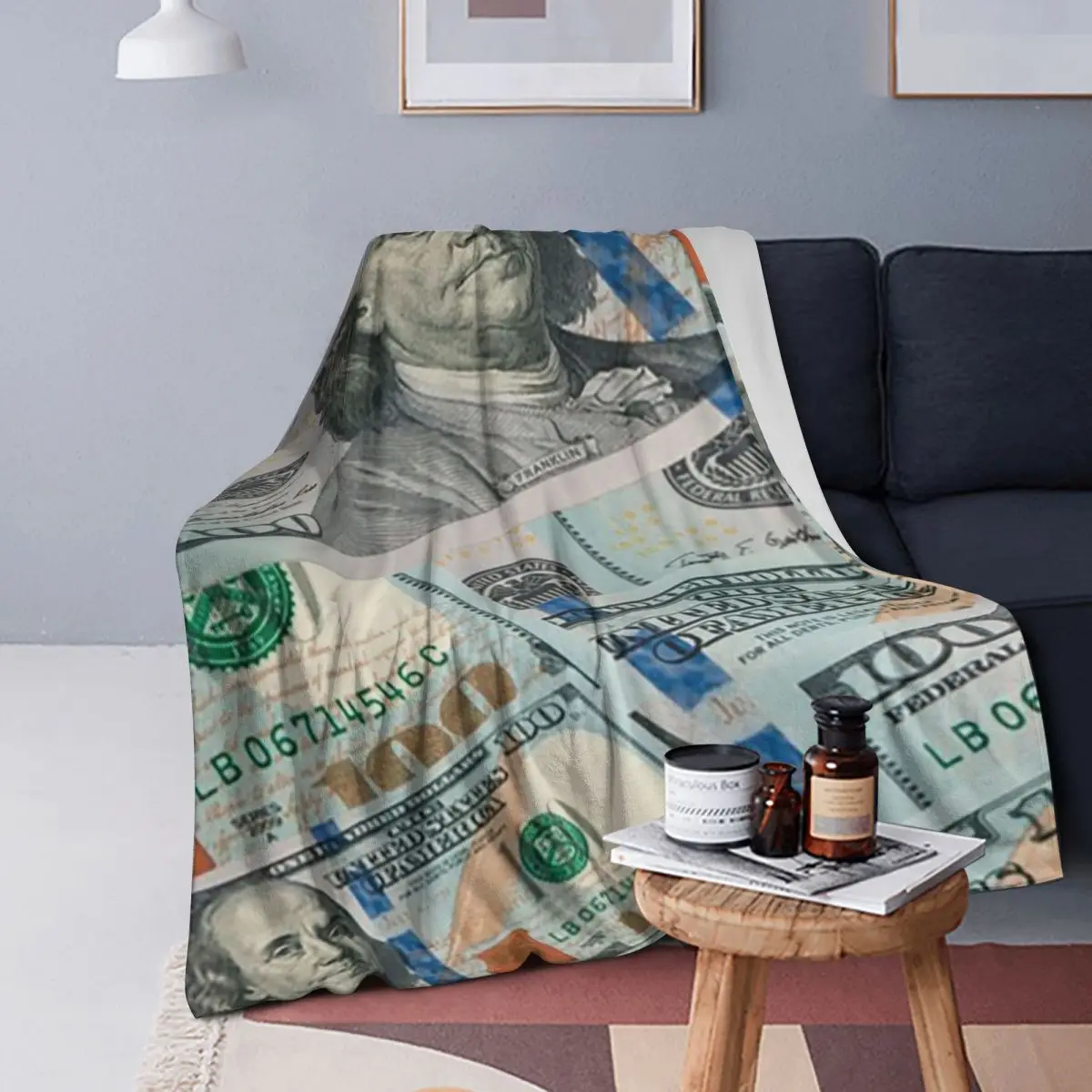 

Giant Money Background 100 Dollar Bills Manga Blanket Soft Warm Flannel Throw Blanket Bedding for Bed Picnic Travel Home Couch