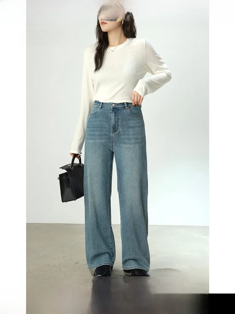 

Slimming High Waist Straight Leg Jeans plus Size Women's Faion plus Size Sister Bla Label Loose Fit Long Pants