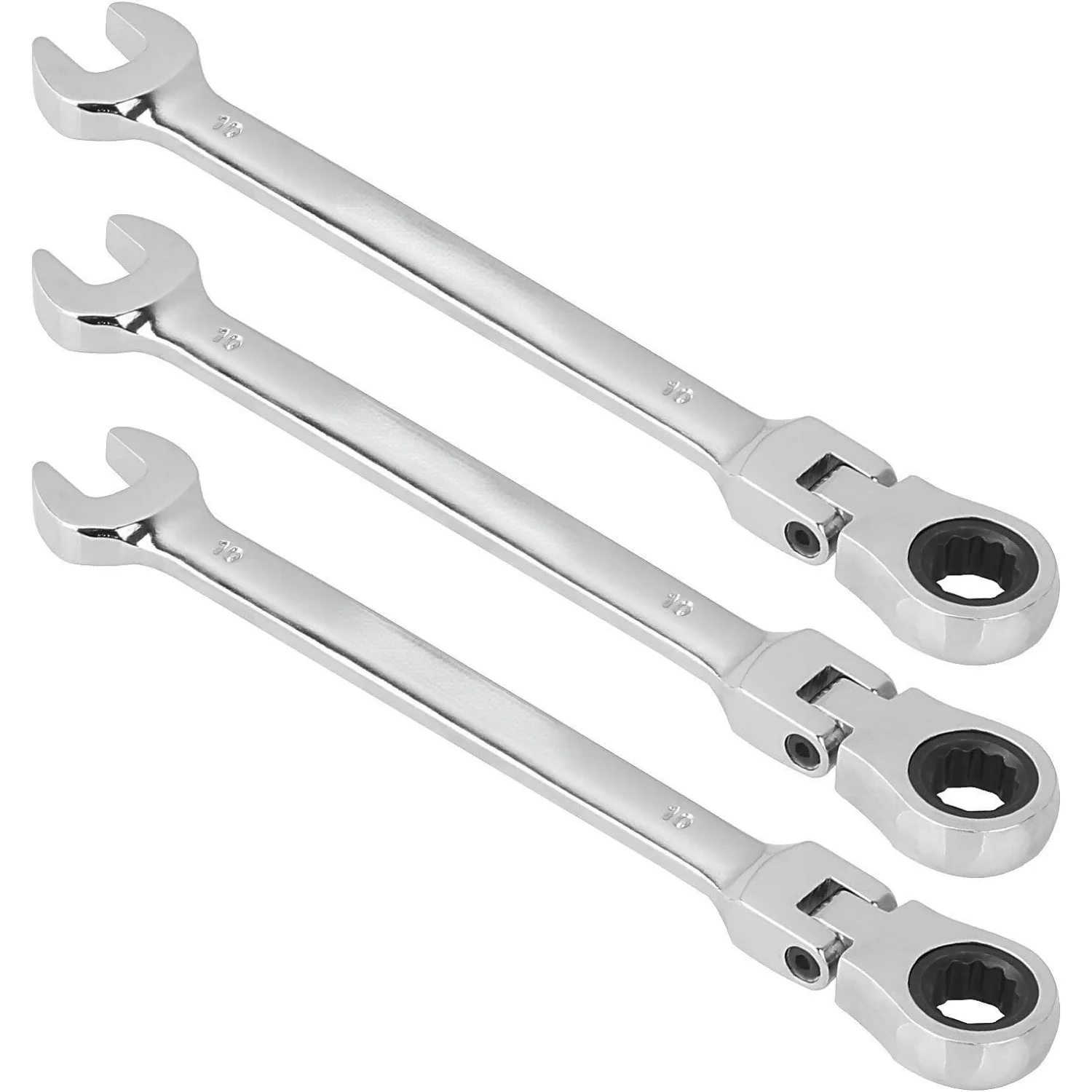 Flexible Head Ratcheting Wrench, 3 PCS 10 mm Ratcheting Box Wrench Set with 5° Movement and 72 Teeth for Projects with Tight Sp