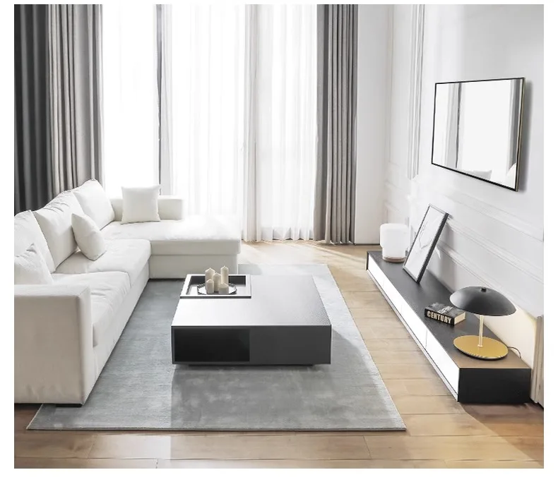 Modern Creative Nordic Tea Table Size Apartment Living Room Household Black Oak Grain Square Coffee Table