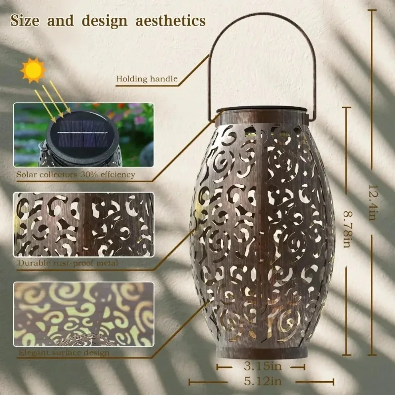 Solarlaternen, hängende Solarleuchten für den Außenbereich mit Griff, wasserdicht, dekorative Solar-Gartenleuchten aus Metall für Terrasse, Veranda, Weg