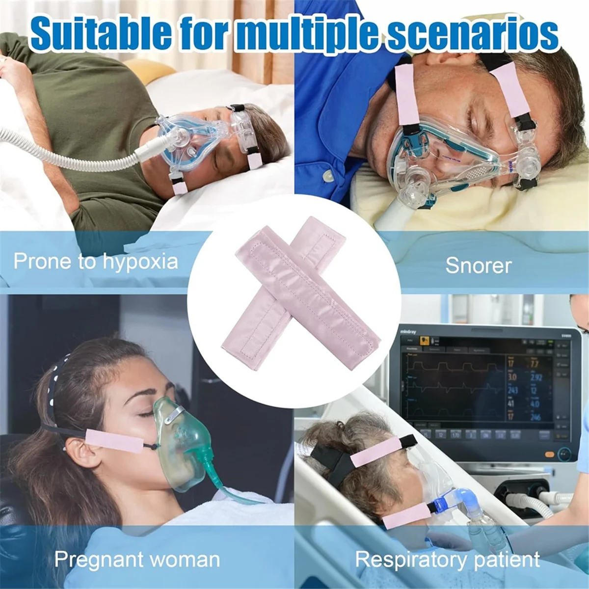 4-packs satijnen CPAP-riemhoezen, CPAP-riemcomfortpads, CPAP-gezichtspads, comfortabele CPAP-benodigdheden CPAP-gezichtskussen