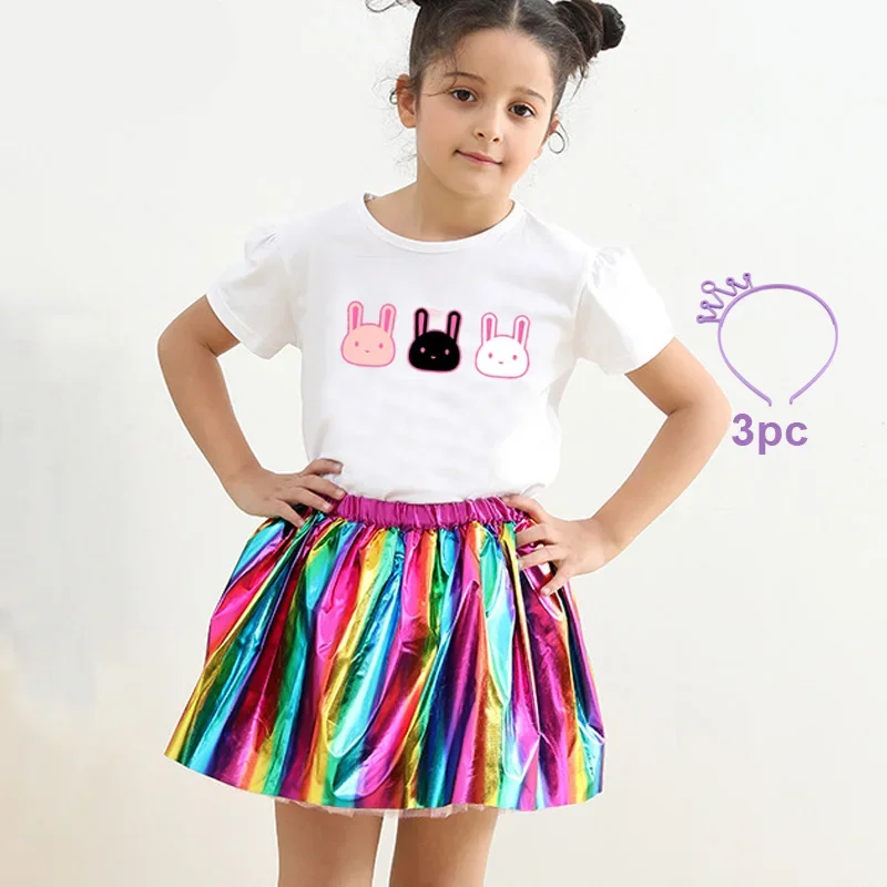 

Girls Bunny Tutu Set Happy Easter Rainbow Skirt ShinyParty Tshirt Cute Toddler Baby Suits Kids T Shirts Children Clothing Outfit