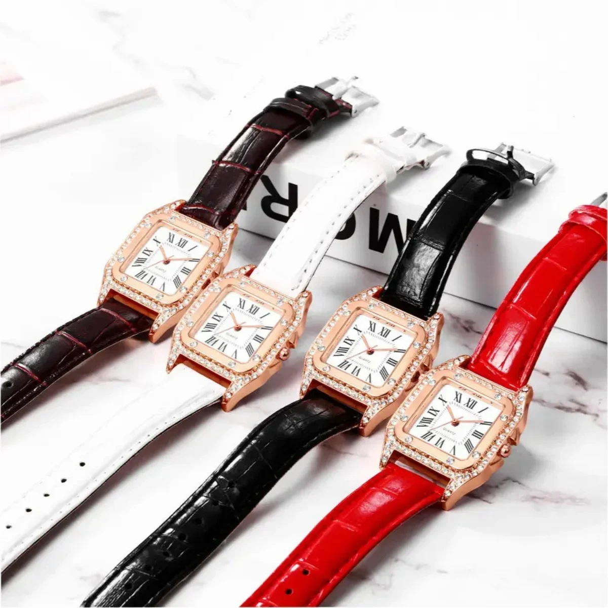 Kegllect  Square Women  Simple Small Dial Student Watches Vintage Belt Quartz Wristwatch  Rose Gold Wrist Watches Fashion