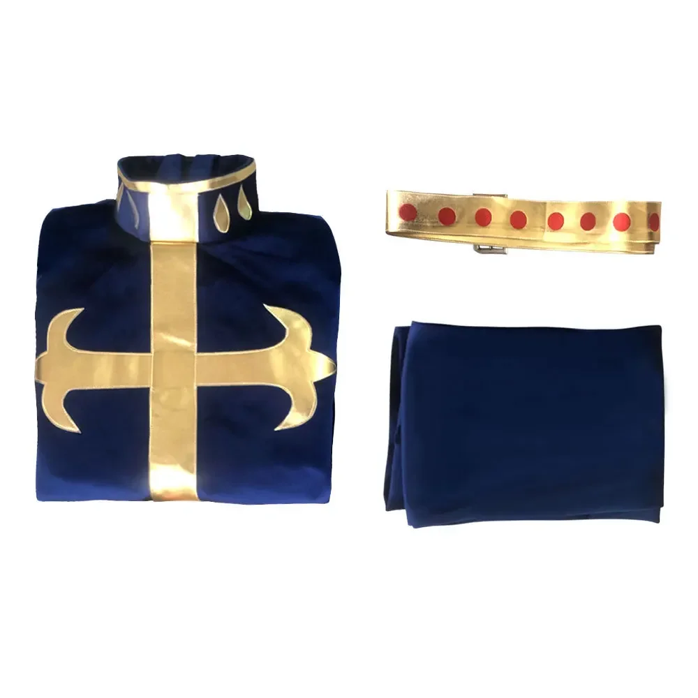 Velvet Clergy Men Role Play Costume Long Stand Collar Cross Robe Gold Belt Pants Full Outfit Carnival Masquerade Stage Wear