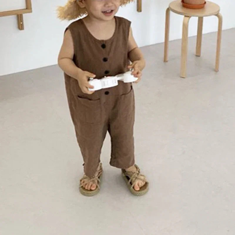 1566C Korean Children Clothes Boy\'s Overall One Piece Clothes Summer Fashion Cute Little Button Girl\'s Jumpsuit Casual Pants