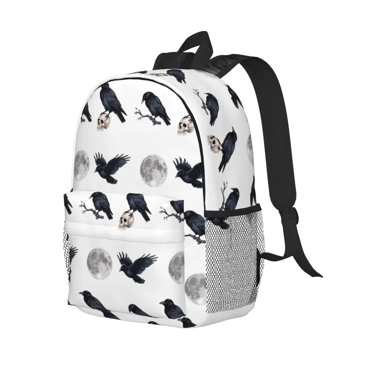 Trendy Black Raven Crow ,skull And Moon Pack Backpack Student Boys Girls BookBag Men Women School Bag Laptop Shoulder Bags
