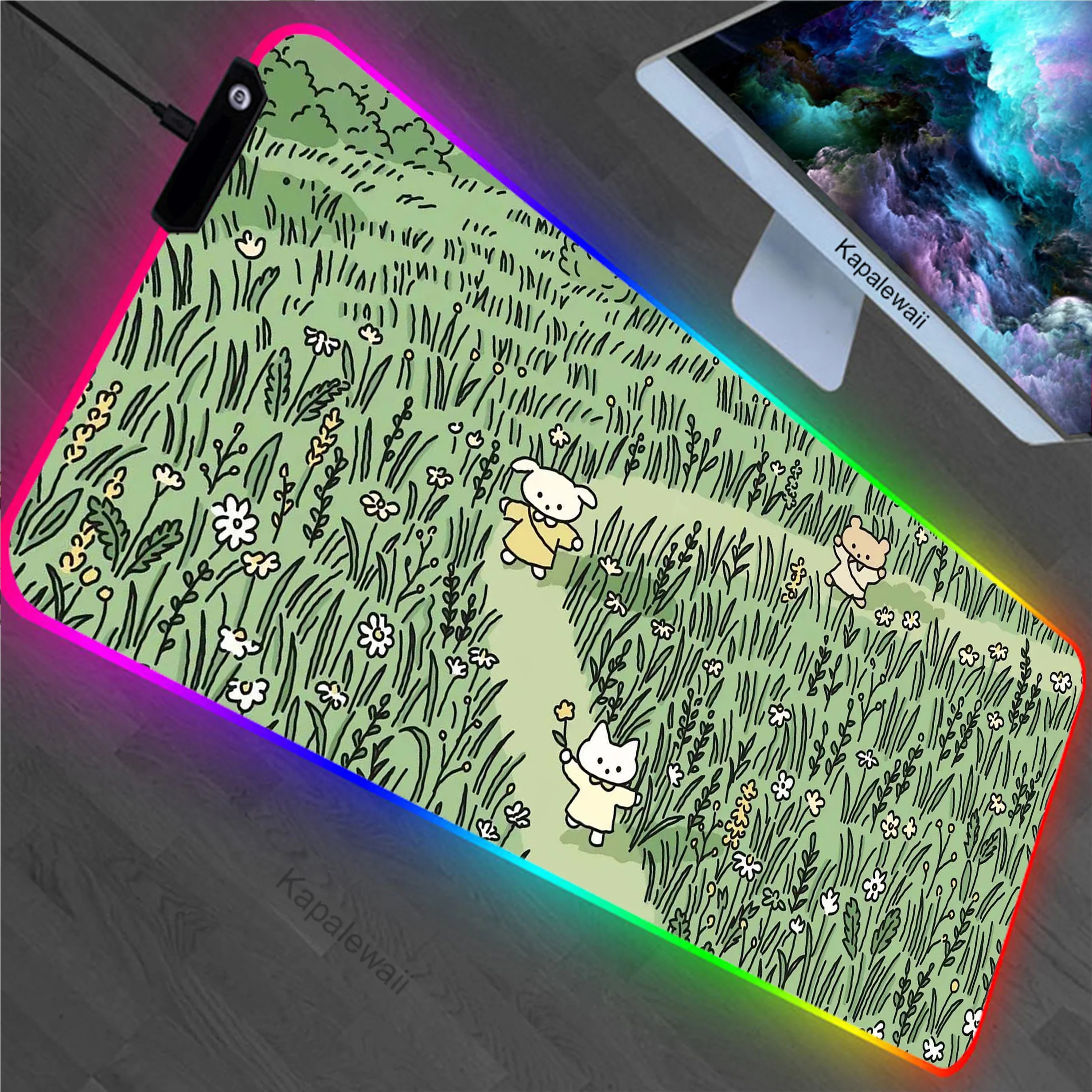 

Cat Plant RGB Extended Mouse Pad Office Mousepad Gaming Speed Keyboard Pads Locking Edge Table Carpet Computer Gamer Desk Mat