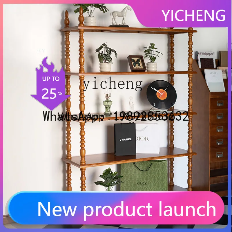 

retro bookshelf full solid wood ornament display rack floor-to-ceiling multi-layer wall European display rack