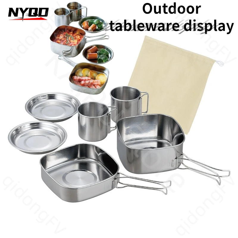 

Stainless Steel Outdoor Cookware Set Camping Pot 6-piece Set Mountaineering Camping Portable Pot Set for 2-3 People