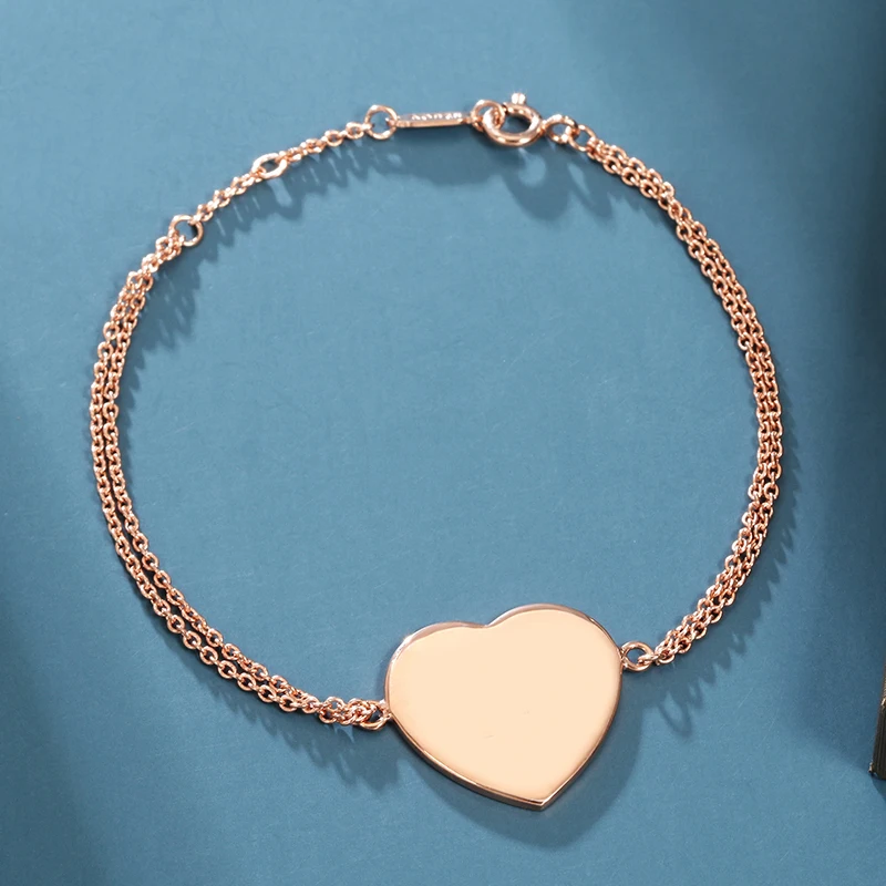 

Fashionable and simple sterling silver s925 heart-shaped double-chain bracelet Return to series luxury women's bracelet