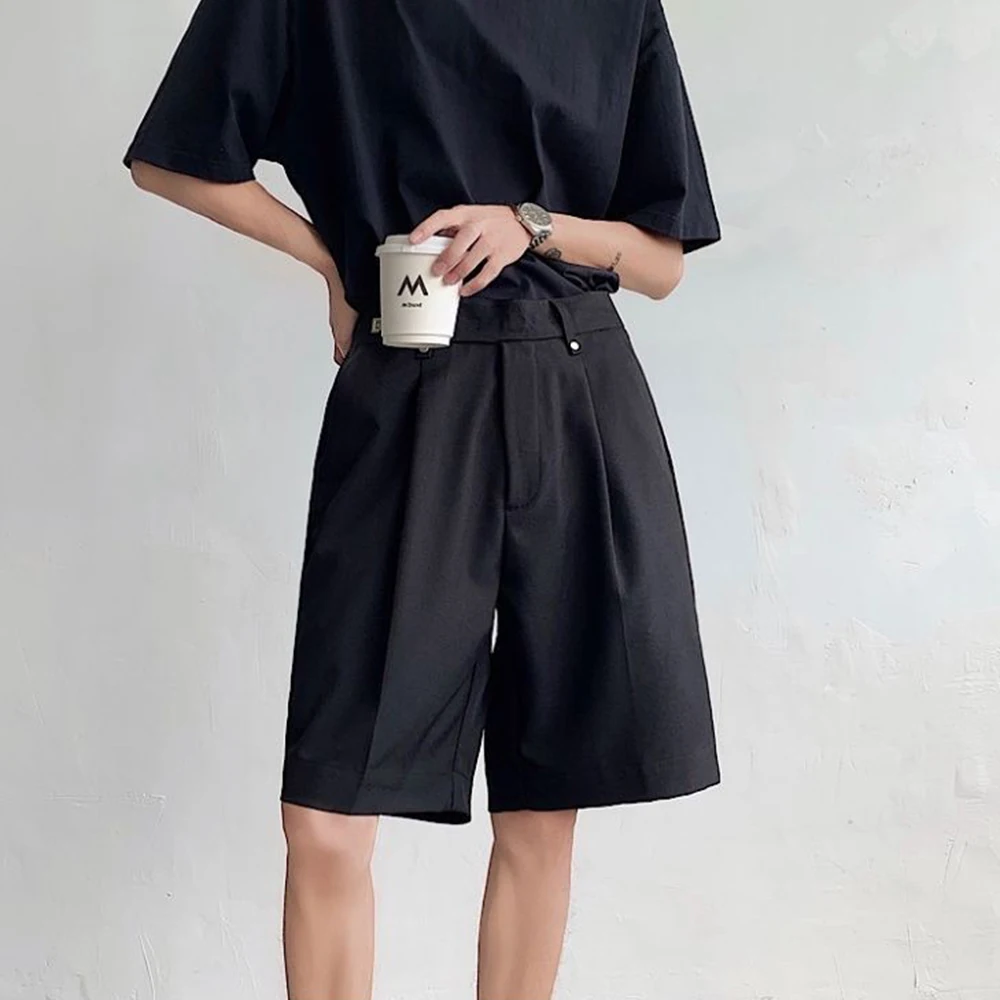 Mens Metal Button Niche Design Casual Suit Shorts Summer Streetwear Fashion Youth Trend Five-Point Pants Men'S Clothing 2026 New