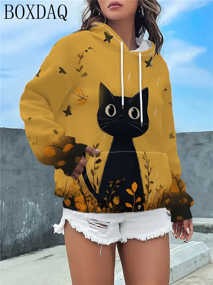 Women's Cute Animals Pattern 3D Print Hoodies Autumn Winter Casual Drawstring Sweatshirt Long Sleeved Pocket Hooded Woman Coat