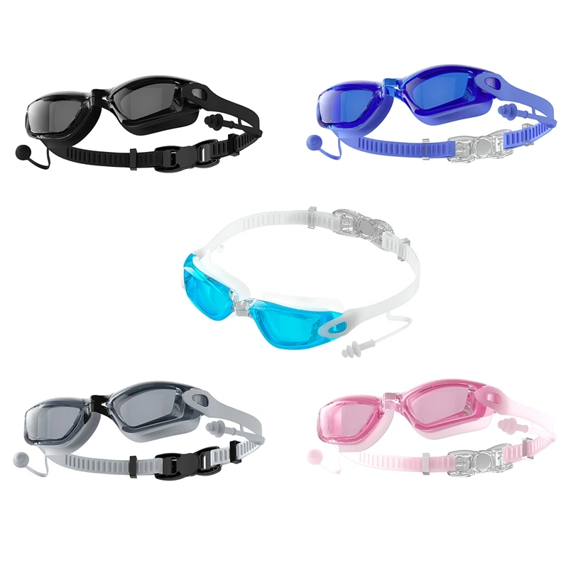 Swimming Goggles Integrated Earplugs Waterproof And Anti-Fog Swimming Goggles For Men And Women (Flat Light)