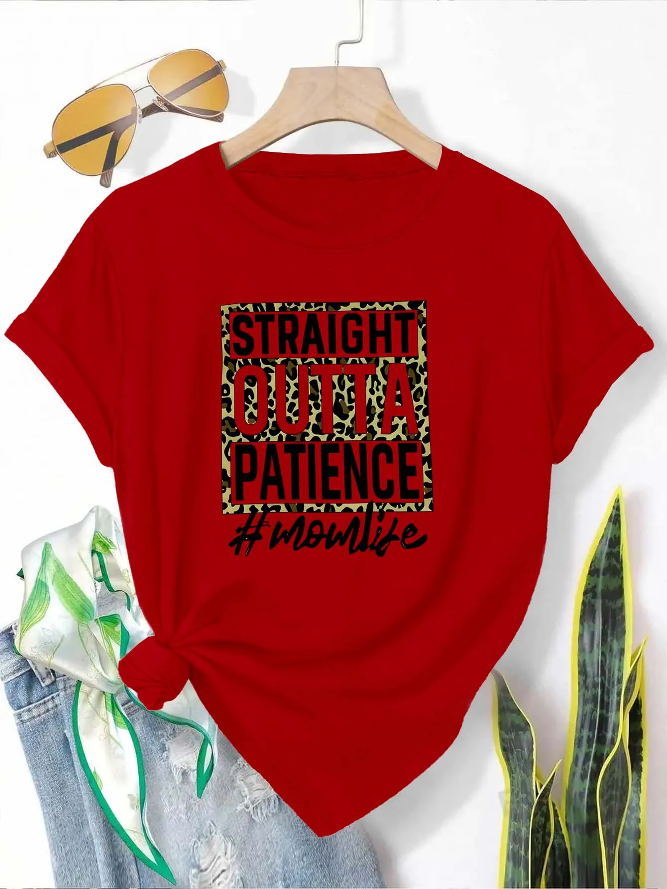 مقاس كبير "مستقيم من الصبر # تي شيرت برسومات Momlife" أنيق وعصري للأمهات الأنيقة
