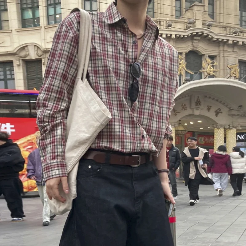 

Японская корейская уличная модная клетчатая рубашка Cityboy большого размера с длинным рукавом, мужские свободные повседневные красивые рубашки, блузки