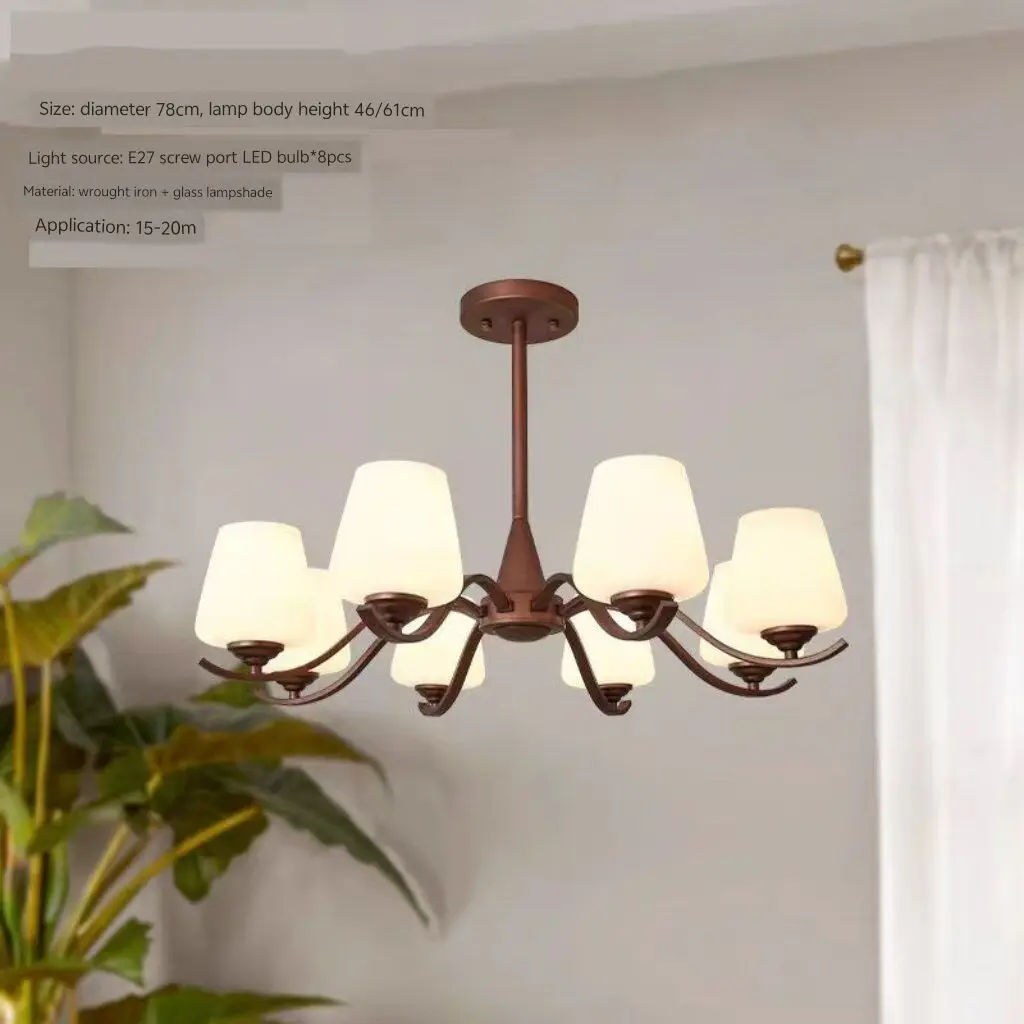 American country style living room chandelier, vintage chandelier, simple glass dining room lamp