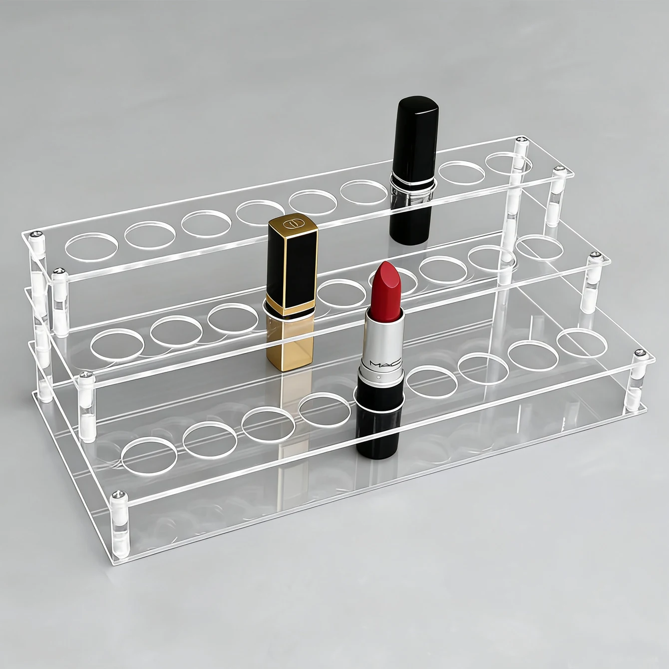 3-Tier Trapezoidal Clear Acrylic Lipstick Display Stand, Transparent Cosmetic Storage Box, Lipstick Jewelry Pen Organizer Holder