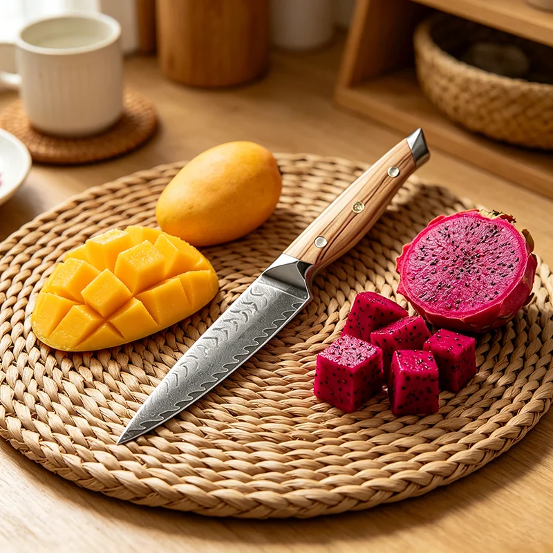 5 Inch Utility Knife 67-layers Damascus Steel VG10 Blade Wood Handle Paring Barbecue Slicing Cleaver Kitchen Knife Cooking Tools