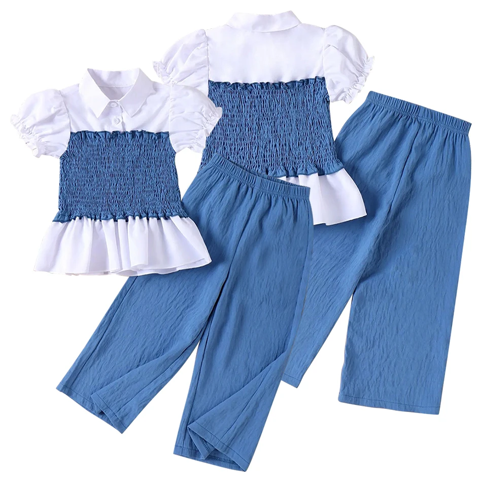 Ultimate Summer Chic Girls Floral Embroidered Top Linen Cotton Blend Elastic Waist Palazzo Pants Children Set for Play and Style