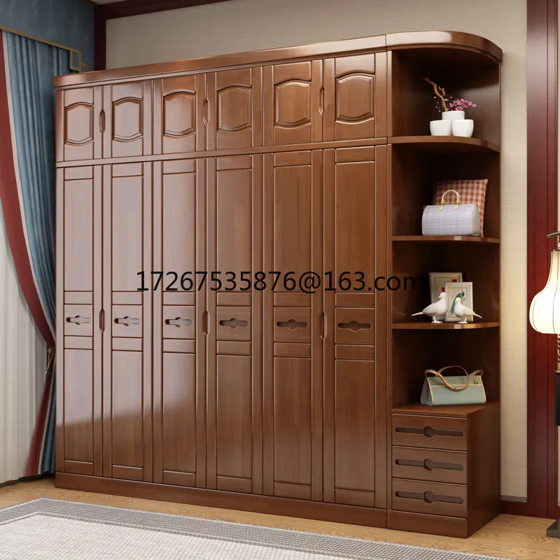 

New Chinese solid wood wardrobe household bedroom modern simple wardrobe storage locker furniture