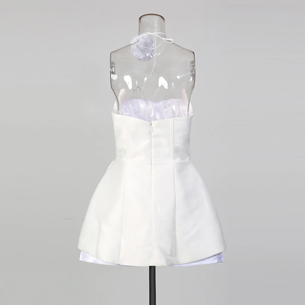 Falda corta sin tirantes ceñida con cintura rosa, nueva ropa de invierno para mujer, vestido tridimensional de Color sólido con flores, 2025