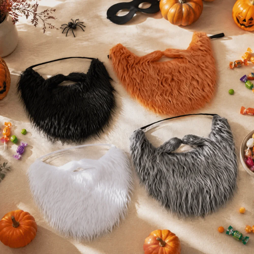 Long Curly Fake Beard Realistic Synthetic Hair Facial Hair Multipurpose Elastic Rope False Facial Hair Halloween Cosplay