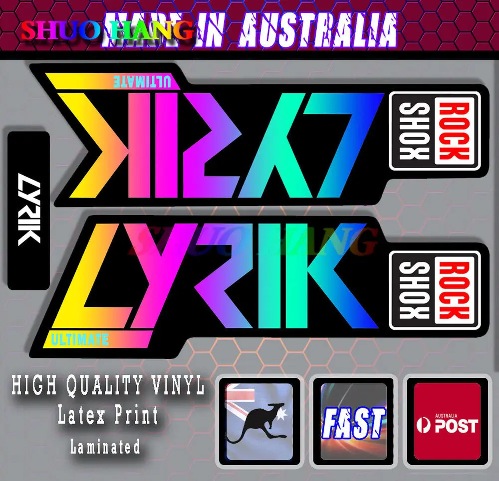 Rockshox Lyrik Style Fork Decal RD051 Water Rainbow Stickers Laminated Rock Shox Laminated Pike Style Aus Flag Fork Sticker