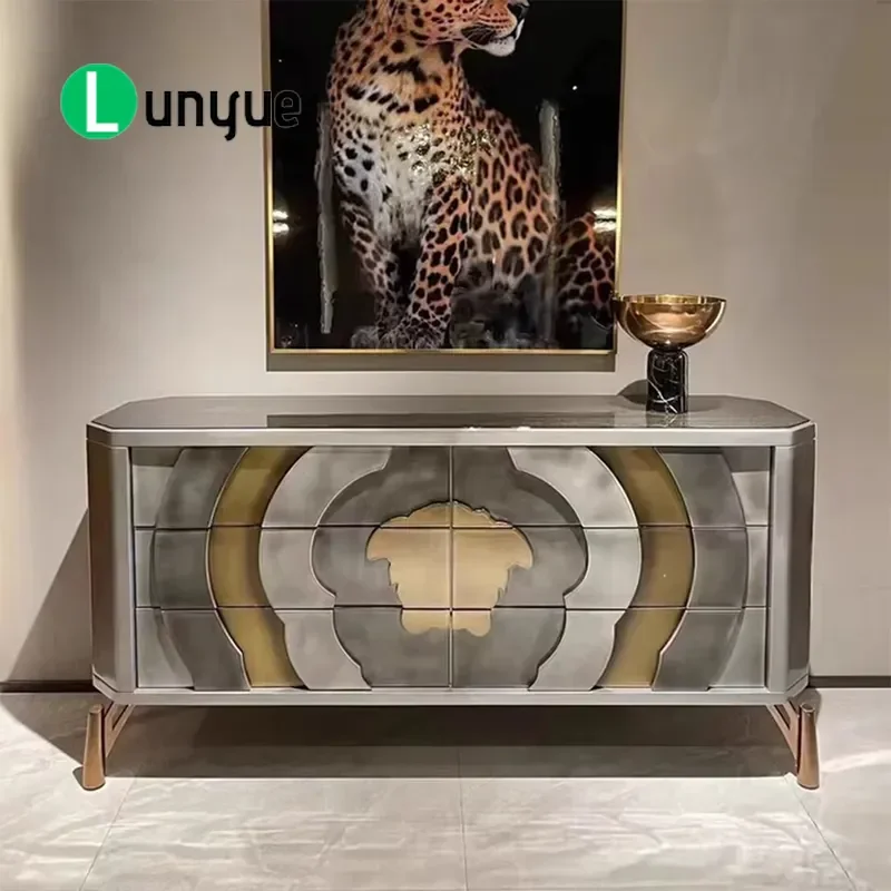 Modern Luxury Solid Wood Multi Functional Side Cabinet For Living Room Dining Room Villa Use Customizable Storage Furniture