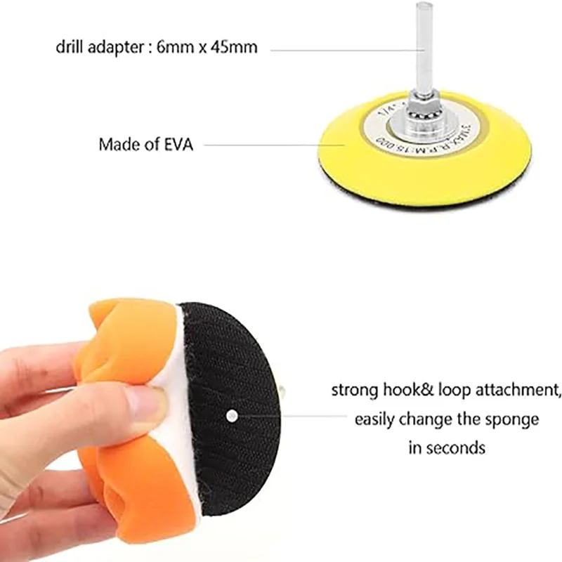 Kit di restauro fari per auto da 3 pollici 32 pezzi con platorello con gambo da 1/4 pollici spugne abrasive spugna per lucidatura e Pad di interfaccia 75MM