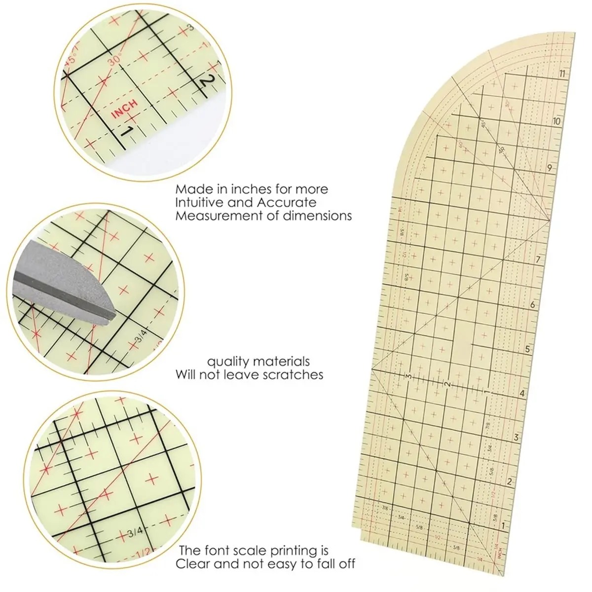 12x4 Inch Curved Hot Hem Ruler for Sewing, Seam Guide with Dry or Steam Press Options