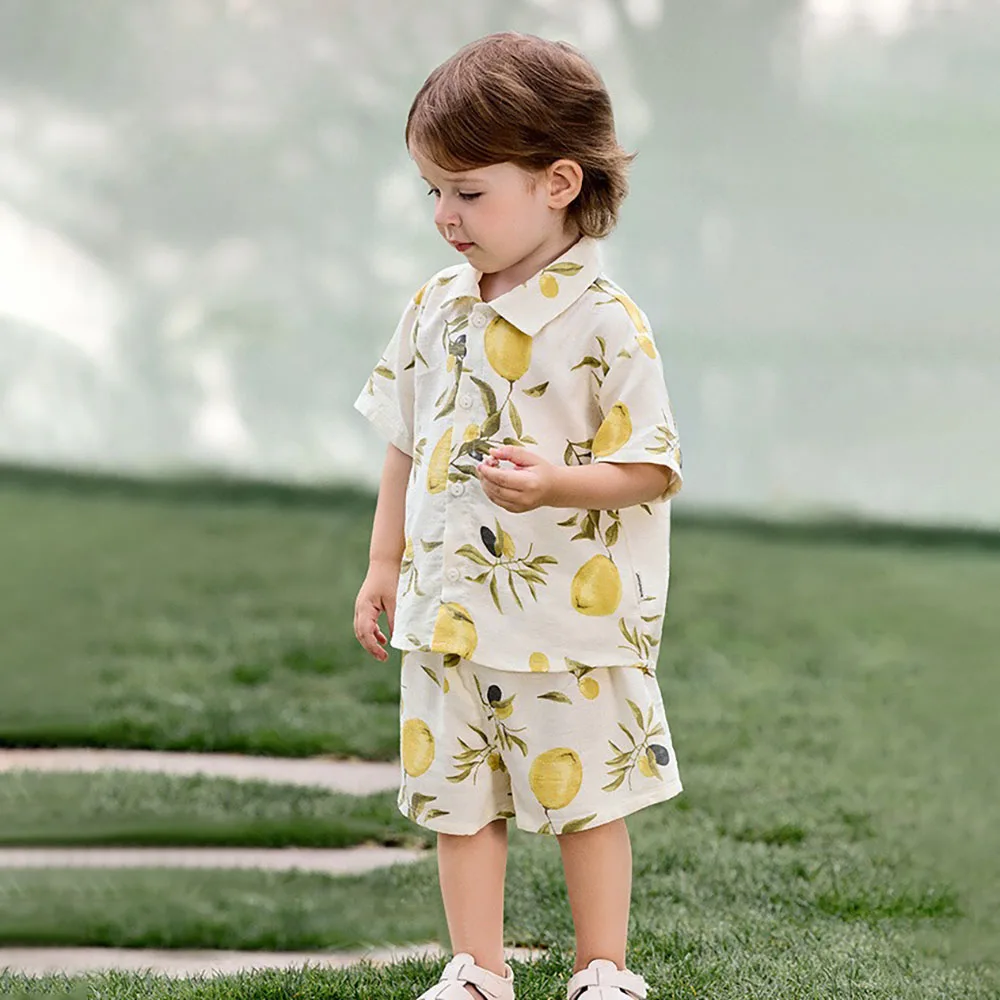 

2Pcs Cute Newborn Baby Clothes Set Organic Cotton Printed Toddler Boy Summer Tshirt + Shorts Children Boy Clothing