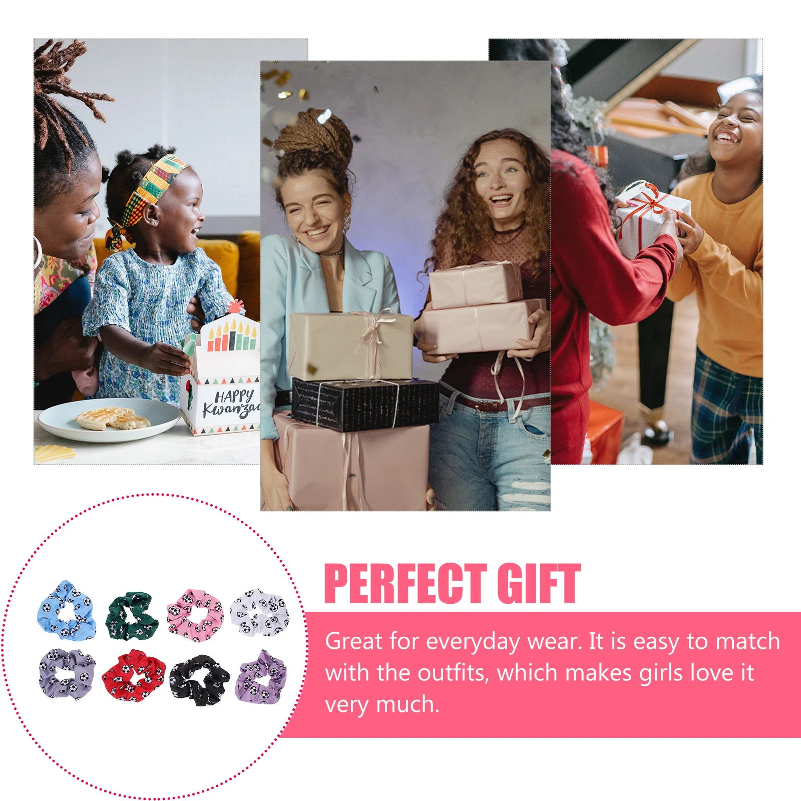 

8Pcs Elastic Hair Ropes Printed Scrunchies Girls Ponytail Holders Soft Cloth Hair Bands Bright Colors Matching