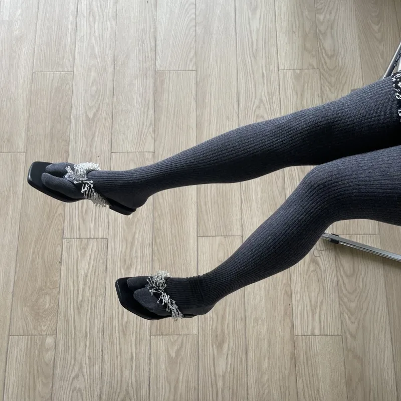 Leggings da donna con punta divisa in cotone pettinato di alta qualità tinta unita comodi morbidi collant da donna Tabi giapponesi a due dita