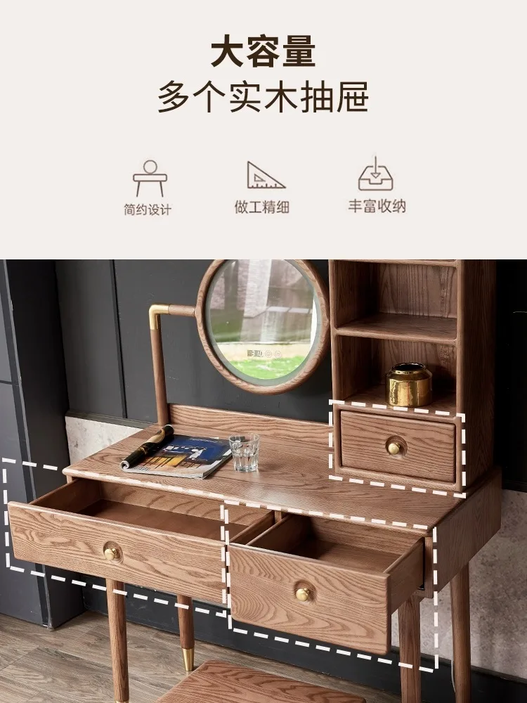 Japanese-style all-solid wood dresser Nordic bedroom ash wood with drawers Modern simple mirror Small apartment makeup table