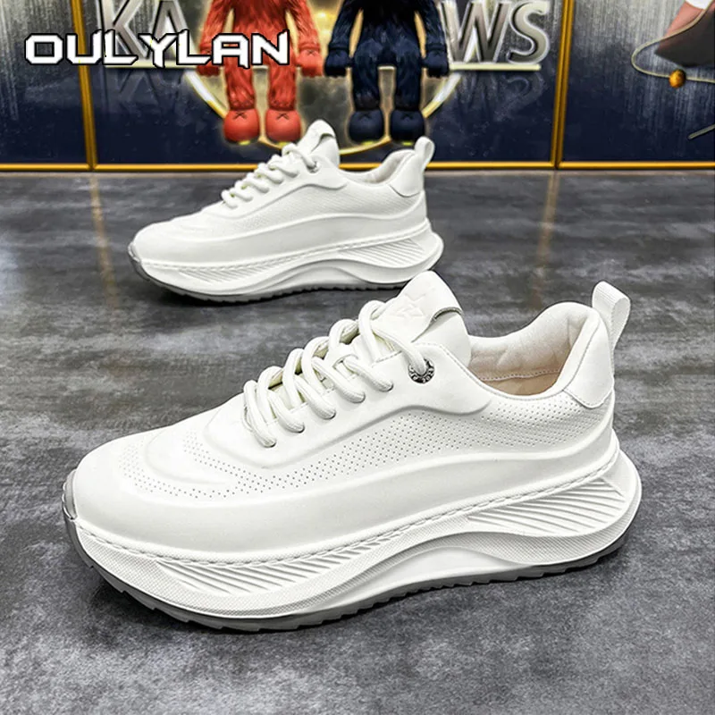 

Oulylan уличные спортивные однотонные кроссовки, удобная дышащая мужская обувь на шнуровке, повседневная обувь для бега из искусственной кожи на толстой подошве, размеры от 37–45