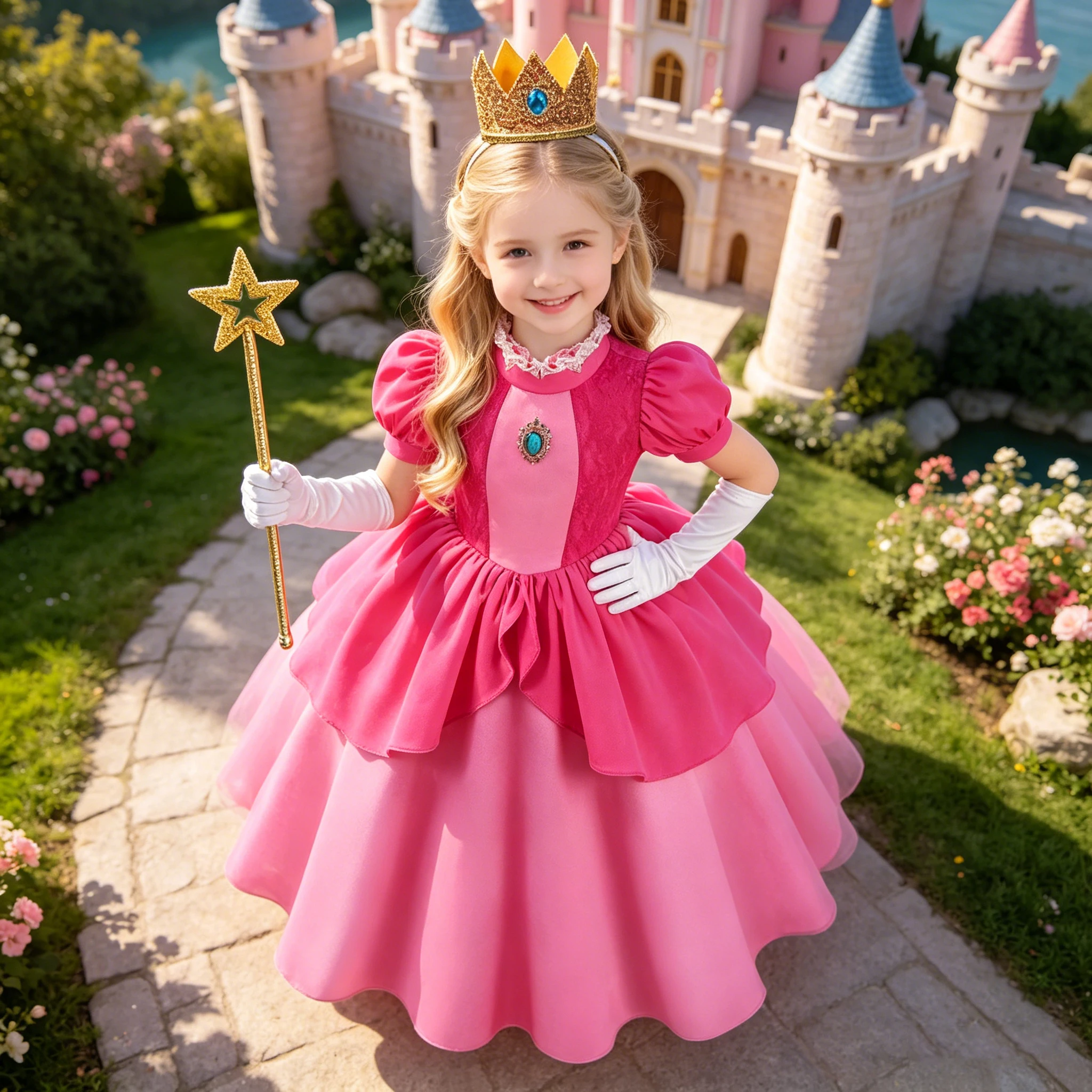 Kids Girls Peach Princess Puff Sleeve Dress Pink Princess Cosplay Costume Carnival Party Dress Dress Party Dress for Girls