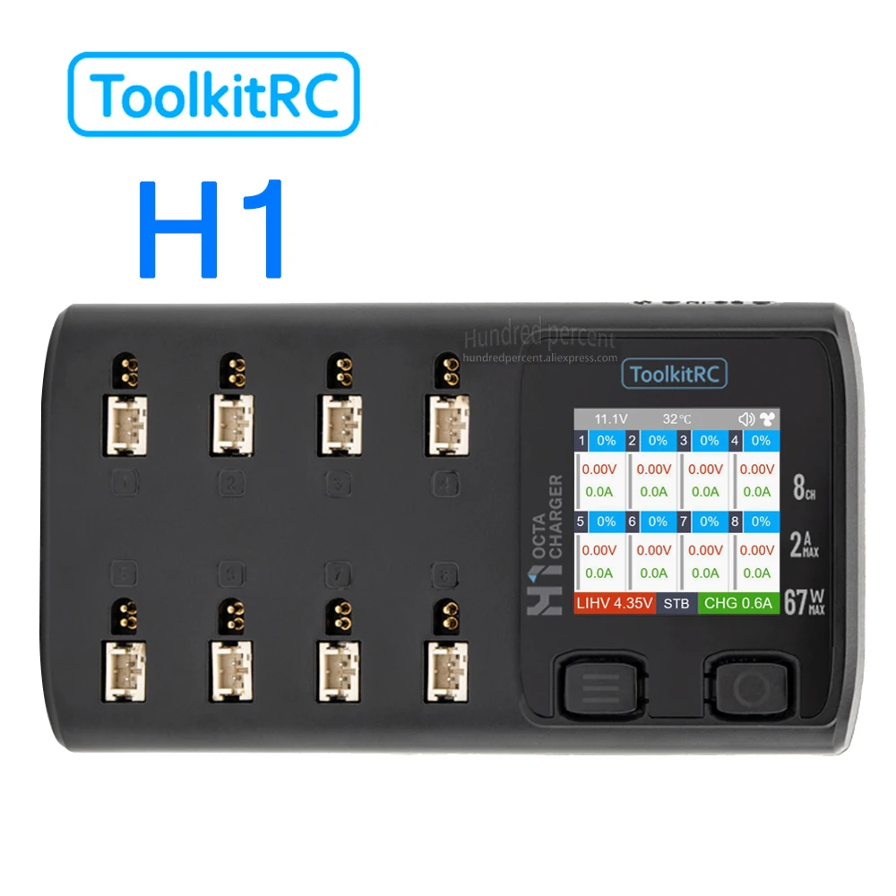 ToolkitRC H1 1S Lithium Battery Charger with 8 Channels PD DC Input High-Speed Smart Charging Tool for Electronic Devices