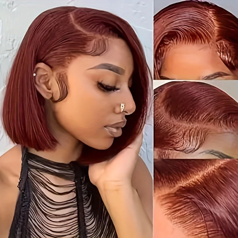 

Reddish Brown Bob Lace Frontal Wig Human Hair 13x4 Straight Lace Front Wig Short Bob Wig Copper Red Lace Frontal Bob Wigs