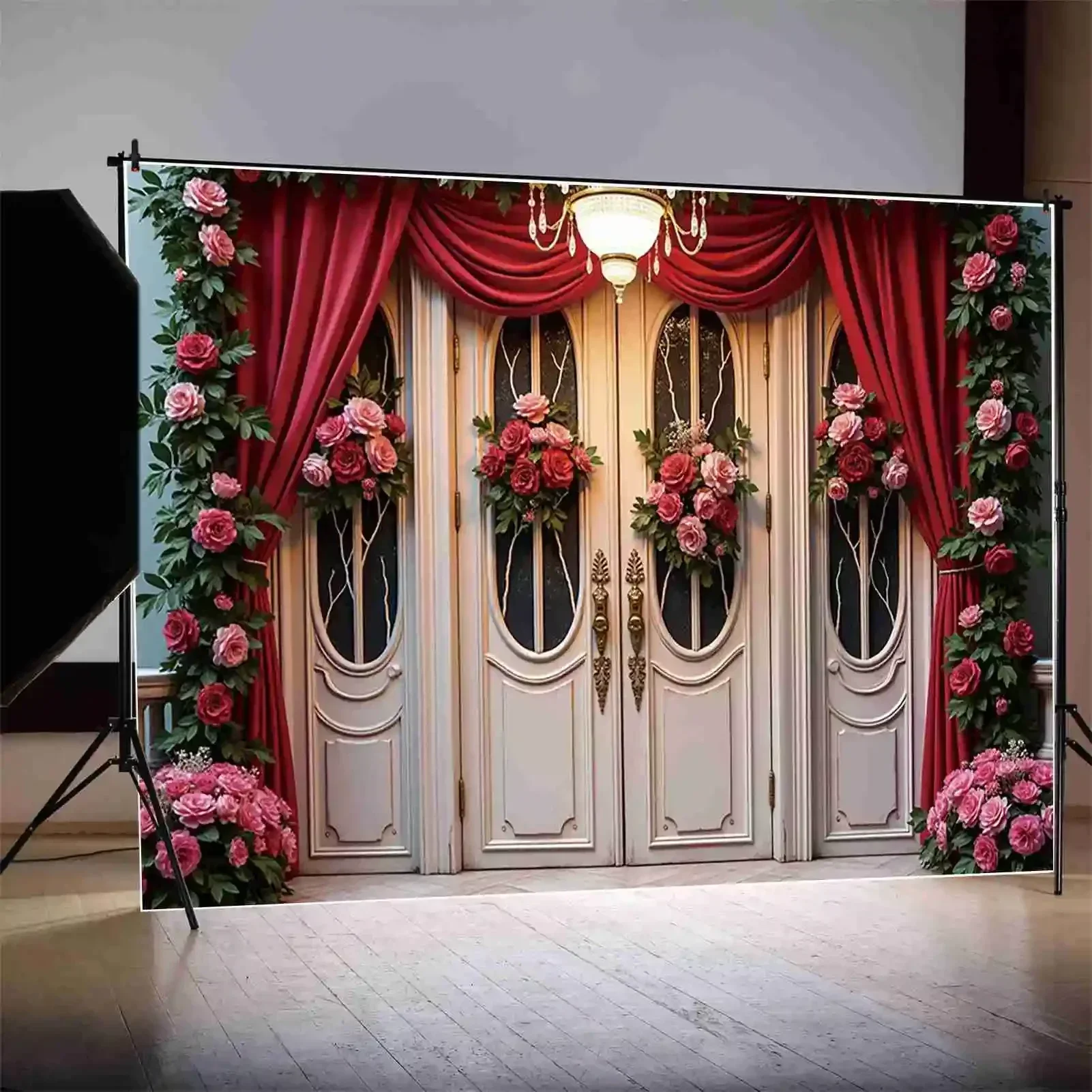 Moon.qg-愛の写真の背景、バレンタインデーの背景、写真カーテン、花、ピンクのキャビン、フォトゾーン、カップルの記念日、フォトブース